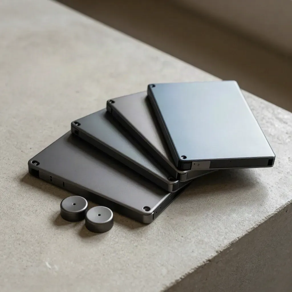 Three backup tape cartridges fanned on a concrete surface with soft directional light.